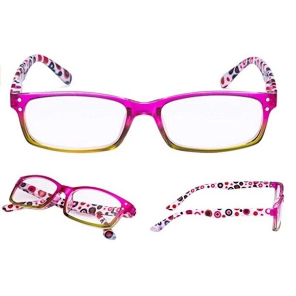 NEW Pink & Green Polka Dot Rectangle Reading Glasses 3.00 F3 88076 - Picture 1 of 2